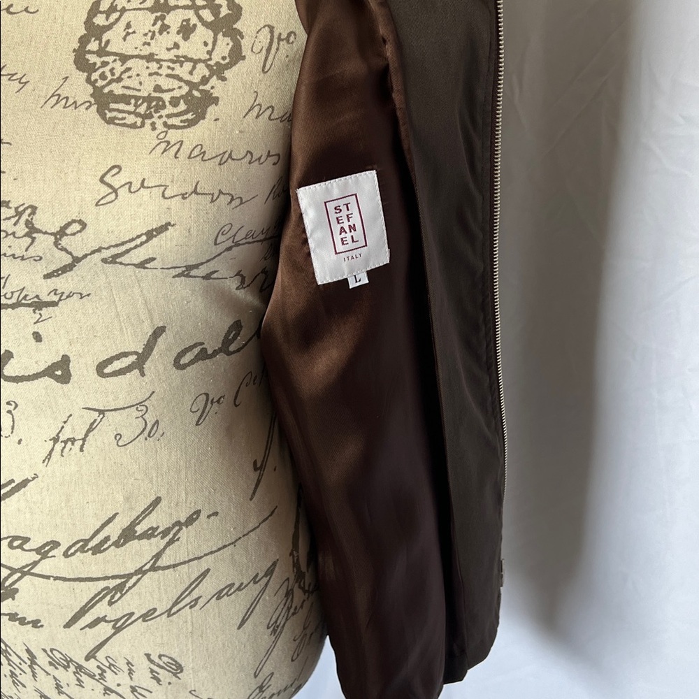 Sleek nylon cotton moto jacket brown large by Stefanel Italy - Picture 3 of 11